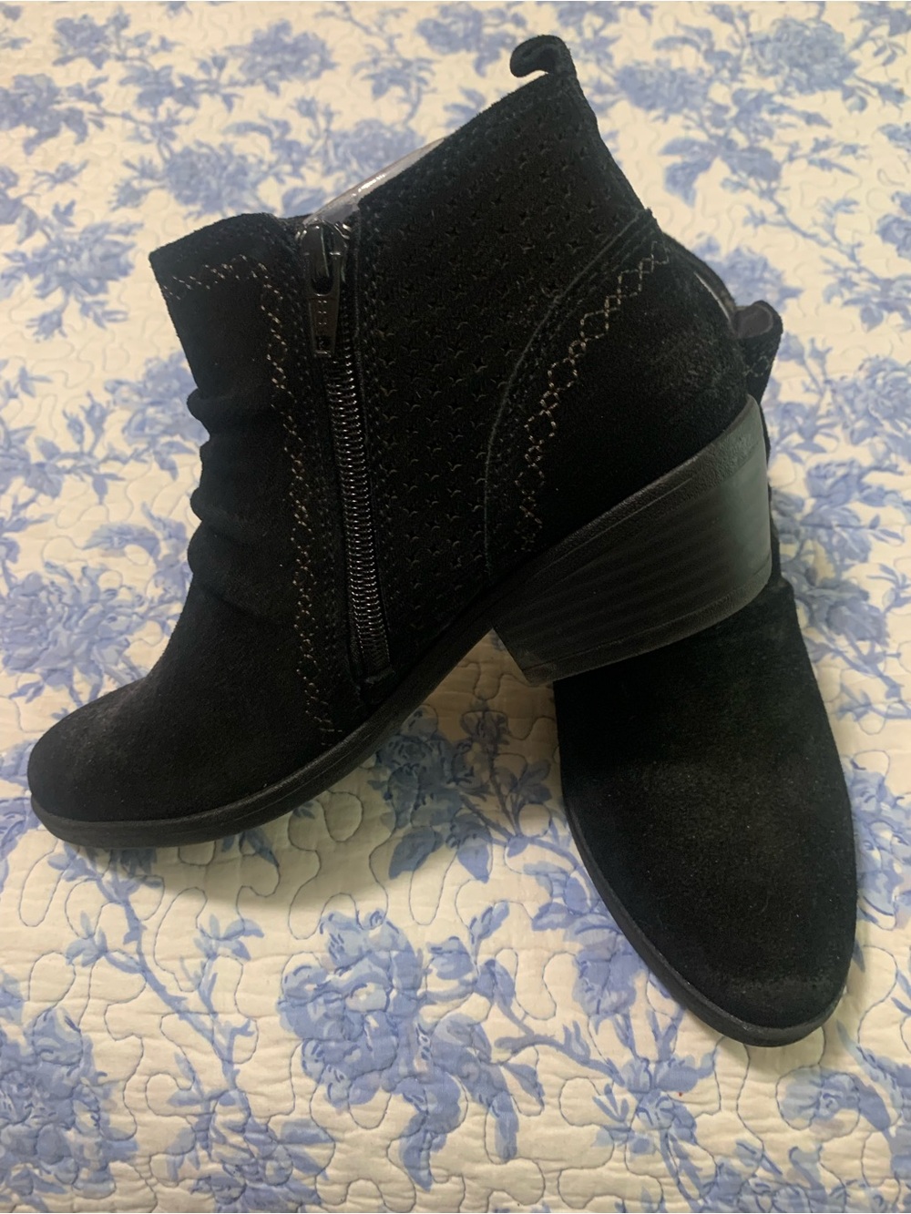 Earth Origins Black Suede Ankle Booties with Side Zip